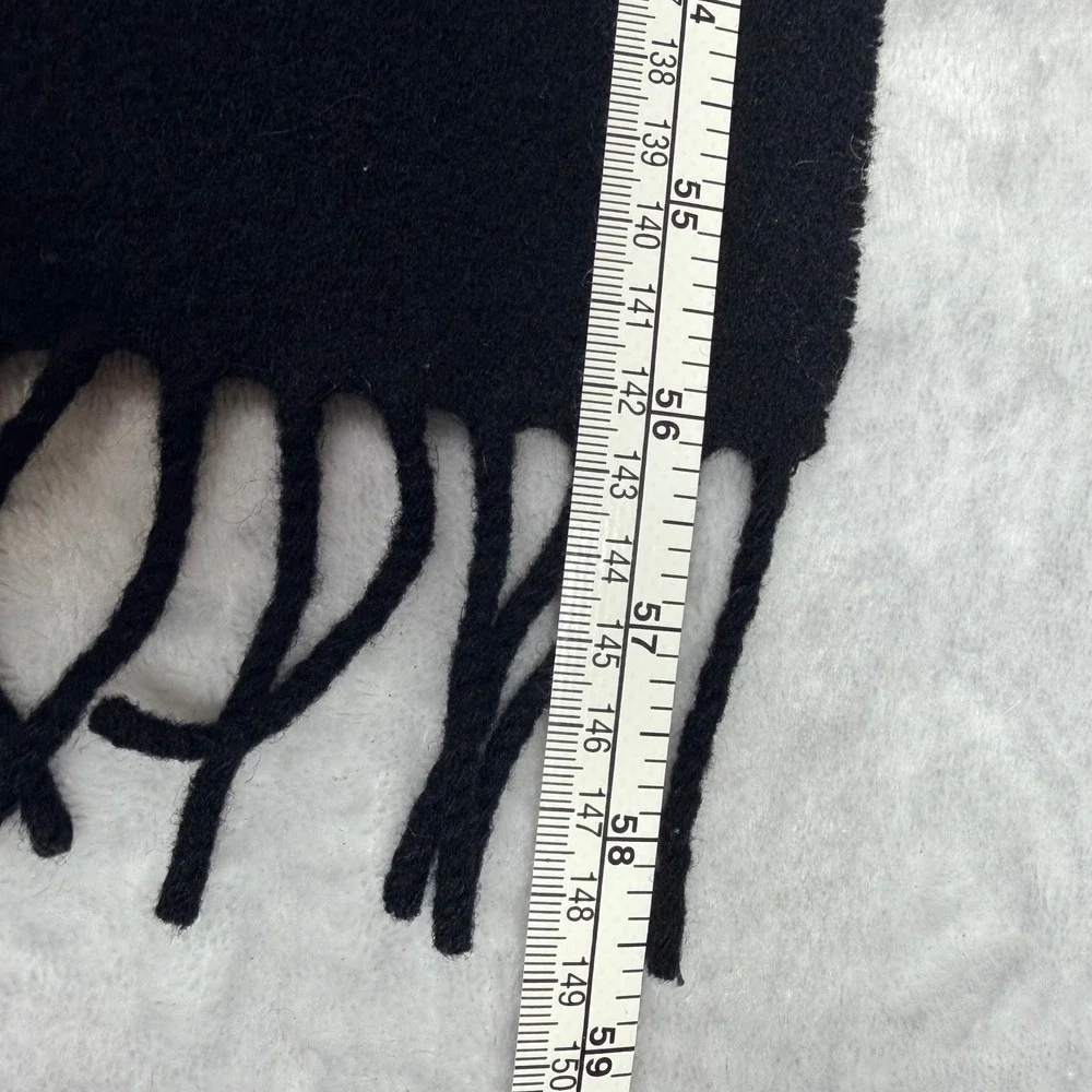 Lands End Black 100% Lambswool Scarf Woven in Great Britain Fringed
